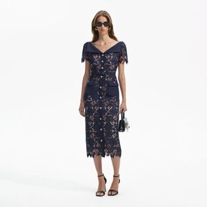 NWT Self-Portrait Navy Lace Open Neck Midi Dress